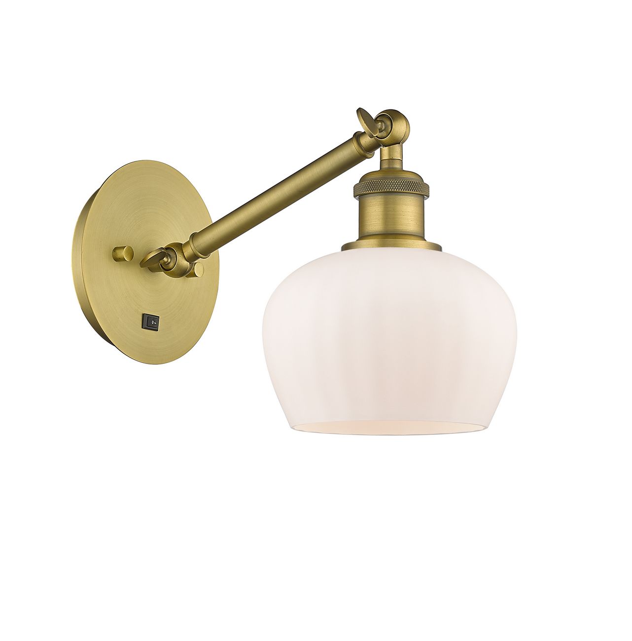 317-1W-BB-G91 1-Light 6.5" Brushed Brass Sconce - Matte White Fenton Glass - LED Bulb - Dimmensions: 6.5 x 13.25 x 11.25 - Glass Up or Down: Yes