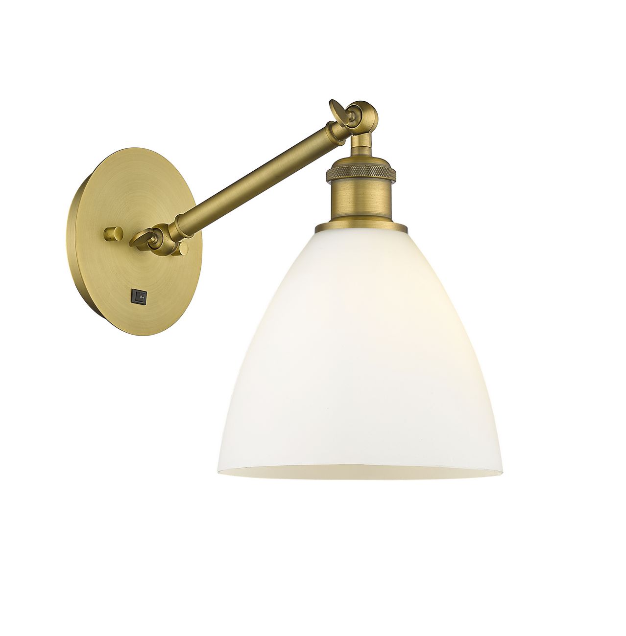 317-1W-BB-GBD-751 1-Light 8" Brushed Brass Sconce - Matte White Ballston Dome Glass - LED Bulb - Dimmensions: 8 x 13.75 x 13.25 - Glass Up or Down: Yes