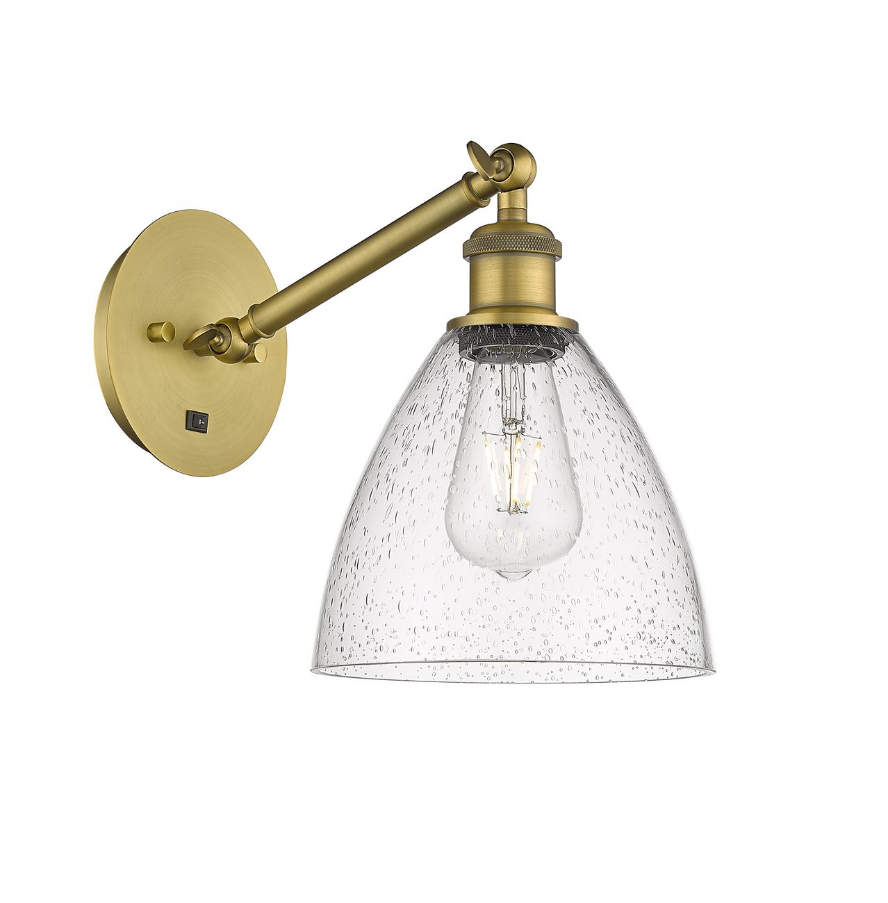 317-1W-BB-GBD-754 1-Light 8" Brushed Brass Sconce - Seedy Ballston Dome Glass - LED Bulb - Dimmensions: 8 x 13.75 x 13.25 - Glass Up or Down: Yes