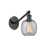 317-1W-BK-G104 1-Light 6" Matte Black Sconce - Seedy Belfast Glass - LED Bulb - Dimmensions: 6 x 13 x 12.75 - Glass Up or Down: Yes