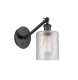 317-1W-BK-G112 1-Light 5.3" Matte Black Sconce - Clear Cobbleskill Glass - LED Bulb - Dimmensions: 5.3 x 12.5 x 12.75 - Glass Up or Down: Yes