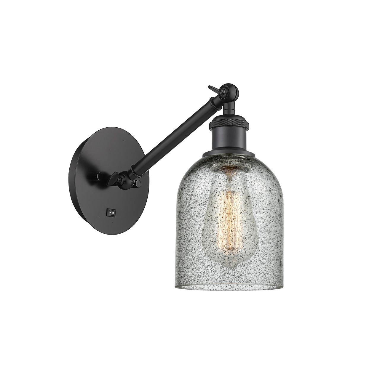 317-1W-BK-G257 1-Light 5.3" Matte Black Sconce - Charcoal Caledonia Glass - LED Bulb - Dimmensions: 5.3 x 12.5 x 12.75 - Glass Up or Down: Yes