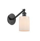317-1W-BK-G341 1-Light 5.3" Matte Black Sconce - Matte White Hadley Glass - LED Bulb - Dimmensions: 5.3 x 12.25 x 12.75 - Glass Up or Down: Yes