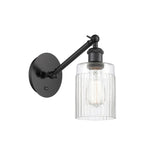 317-1W-BK-G342 1-Light 5.3" Matte Black Sconce - Clear Hadley Glass - LED Bulb - Dimmensions: 5.3 x 12.25 x 12.75 - Glass Up or Down: Yes