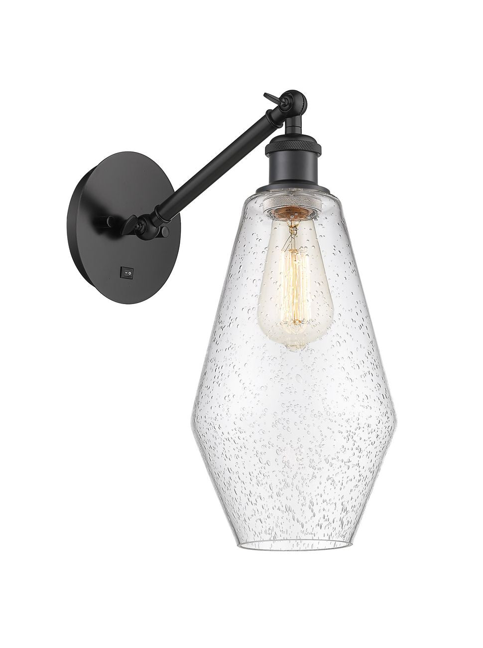 317-1W-BK-G654-7 1-Light 7" Matte Black Sconce - Seedy Cindyrella 7" Glass - LED Bulb - Dimmensions: 7 x 13.25 x 16 - Glass Up or Down: Yes