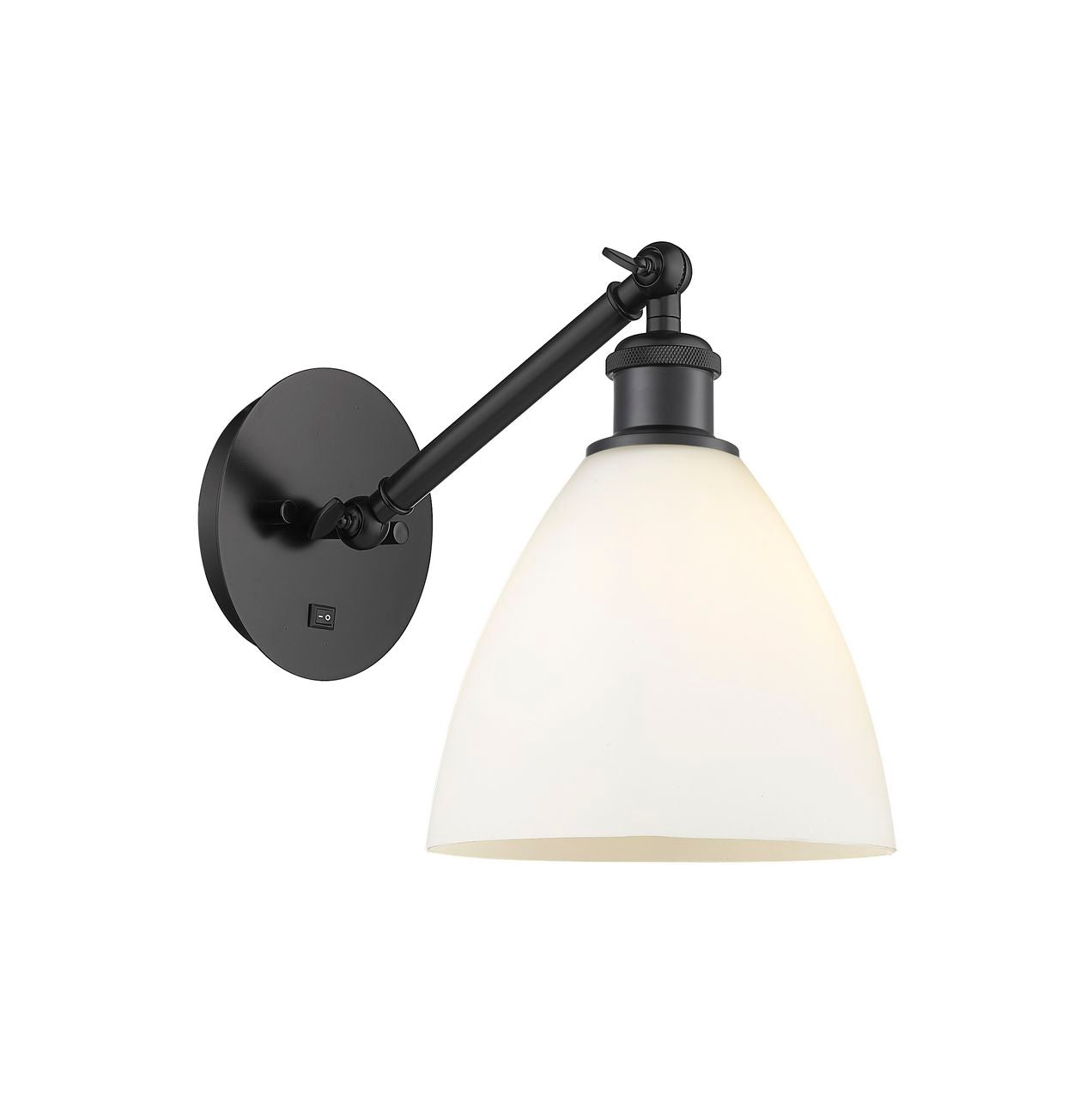 317-1W-BK-GBD-751 1-Light 8" Matte Black Sconce - Matte White Ballston Dome Glass - LED Bulb - Dimmensions: 8 x 13.75 x 13.25 - Glass Up or Down: Yes