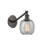 317-1W-OB-G104 1-Light 6" Oil Rubbed Bronze Sconce - Seedy Belfast Glass - LED Bulb - Dimmensions: 6 x 13 x 12.75 - Glass Up or Down: Yes