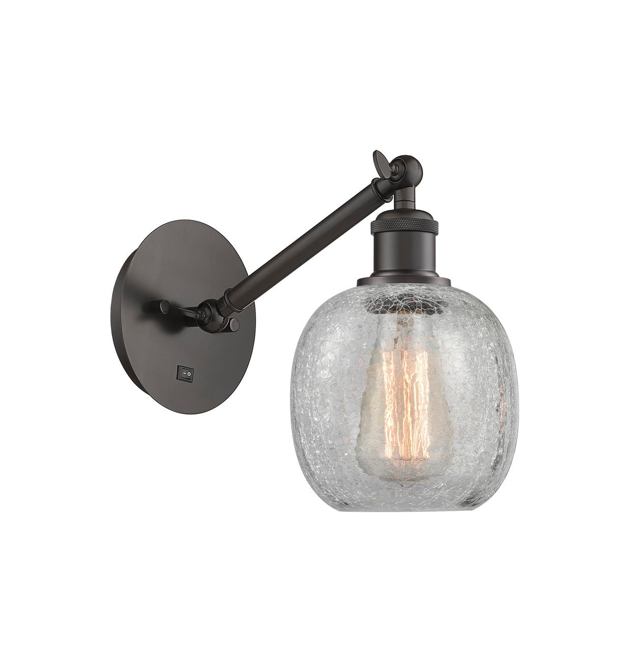 317-1W-OB-G105 1-Light 6" Oil Rubbed Bronze Sconce - Clear Crackle Belfast Glass - LED Bulb - Dimmensions: 6 x 13 x 12.75 - Glass Up or Down: Yes