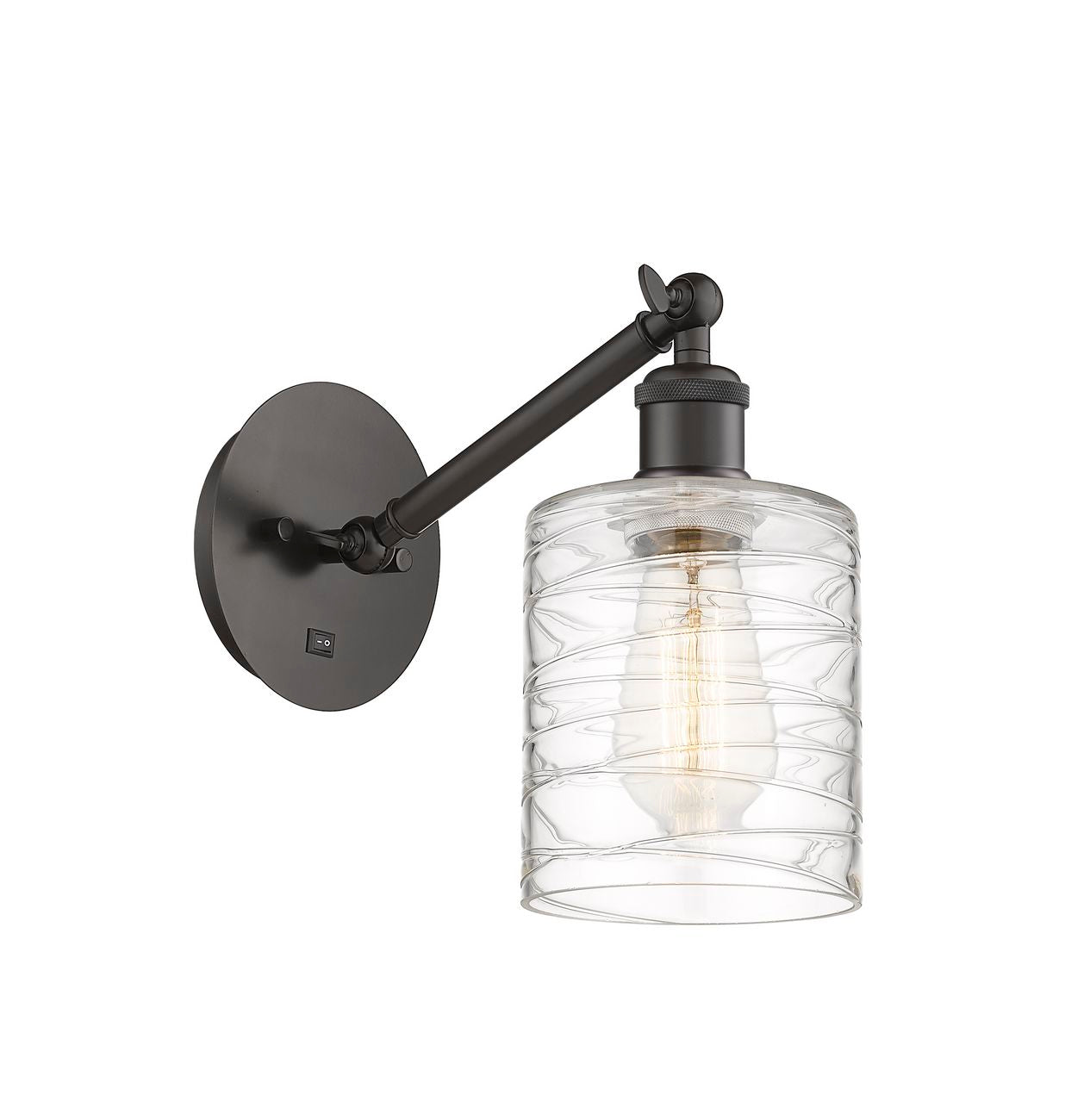 317-1W-OB-G1113 1-Light 5.3" Oil Rubbed Bronze Sconce - Deco Swirl Cobbleskill Glass - LED Bulb - Dimmensions: 5.3 x 12.5 x 12.75 - Glass Up or Down: Yes