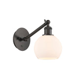 317-1W-OB-G121-6 1-Light 6" Oil Rubbed Bronze Sconce - Cased Matte White Athens Glass - LED Bulb - Dimmensions: 6 x 13 x 11.875 - Glass Up or Down: Yes