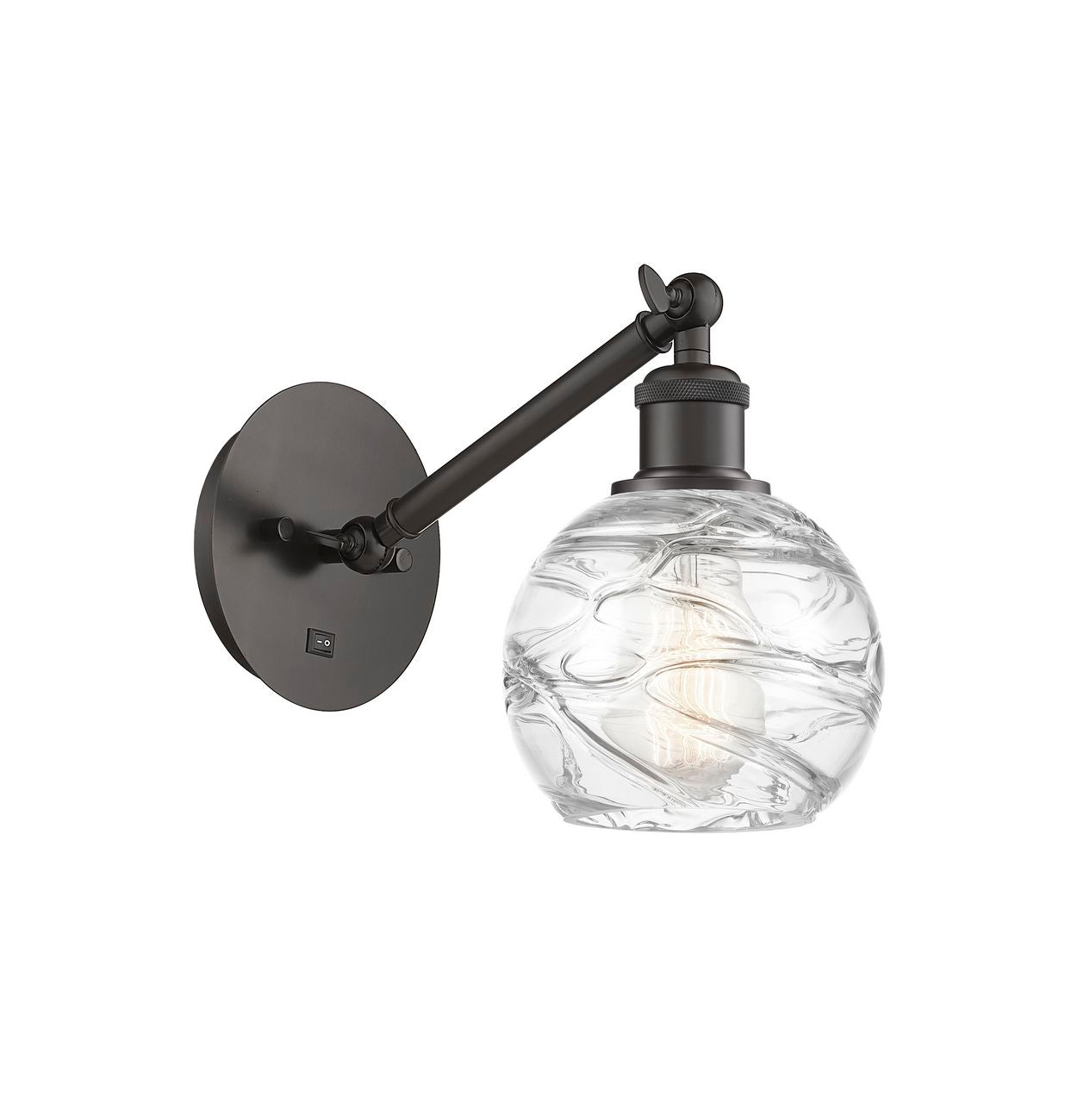 317-1W-OB-G1213-6 1-Light 6" Oil Rubbed Bronze Sconce - Clear Athens Deco Swirl 8" Glass - LED Bulb - Dimmensions: 6 x 13 x 11.75 - Glass Up or Down: Yes