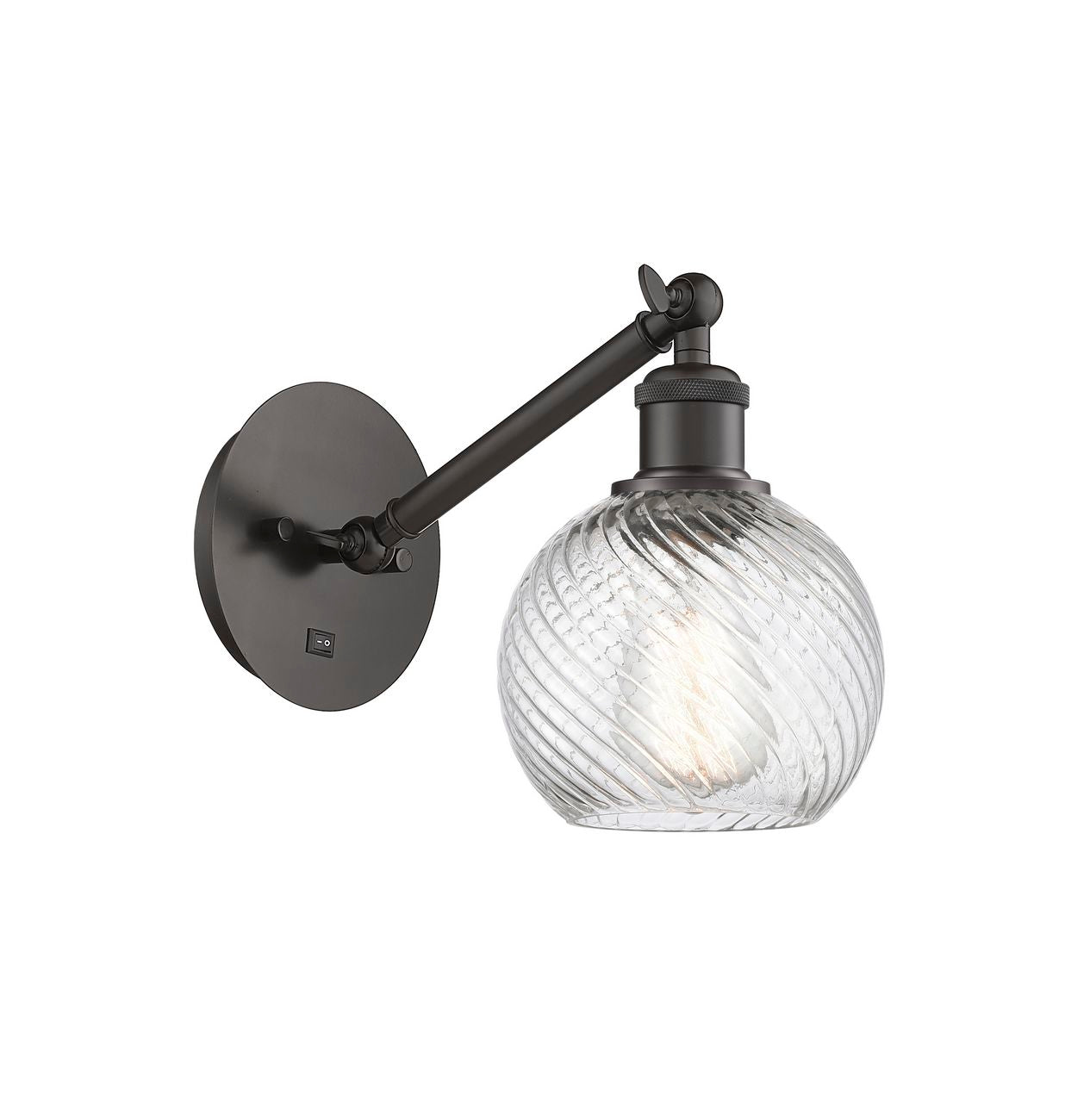 317-1W-OB-G1214-6 1-Light 6" Oil Rubbed Bronze Sconce - Clear Athens Twisted Swirl 6" Glass - LED Bulb - Dimmensions: 6 x 13 x 11.75 - Glass Up or Down: Yes