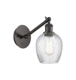317-1W-OB-G292 1-Light 5.3" Oil Rubbed Bronze Sconce - Clear Spiral Fluted Salina Glass - LED Bulb - Dimmensions: 5.3 x 12.5 x 12.75 - Glass Up or Down: Yes