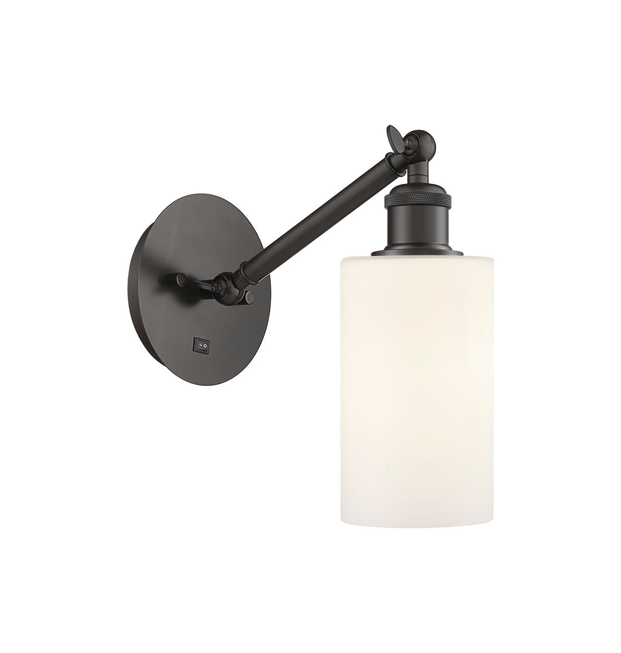 317-1W-OB-G801 1-Light 5.3" Oil Rubbed Bronze Sconce - Matte White Clymer Glass - LED Bulb - Dimmensions: 5.3 x 11.9375 x 12.625 - Glass Up or Down: Yes