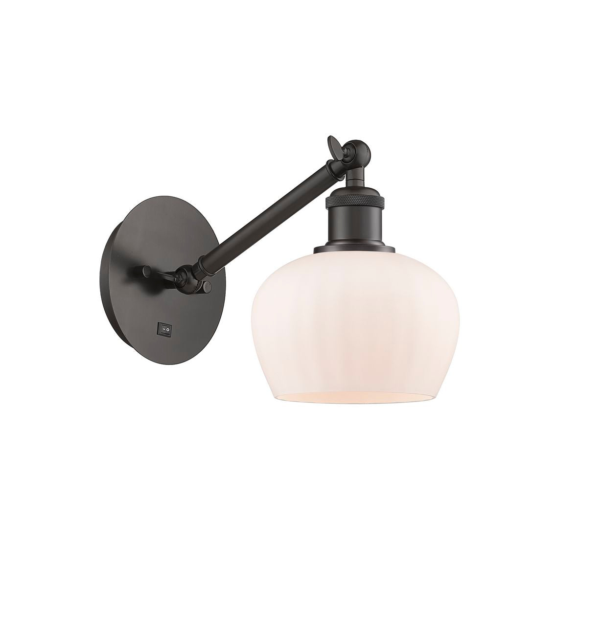 317-1W-OB-G91 1-Light 6.5" Oil Rubbed Bronze Sconce - Matte White Fenton Glass - LED Bulb - Dimmensions: 6.5 x 13.25 x 11.25 - Glass Up or Down: Yes