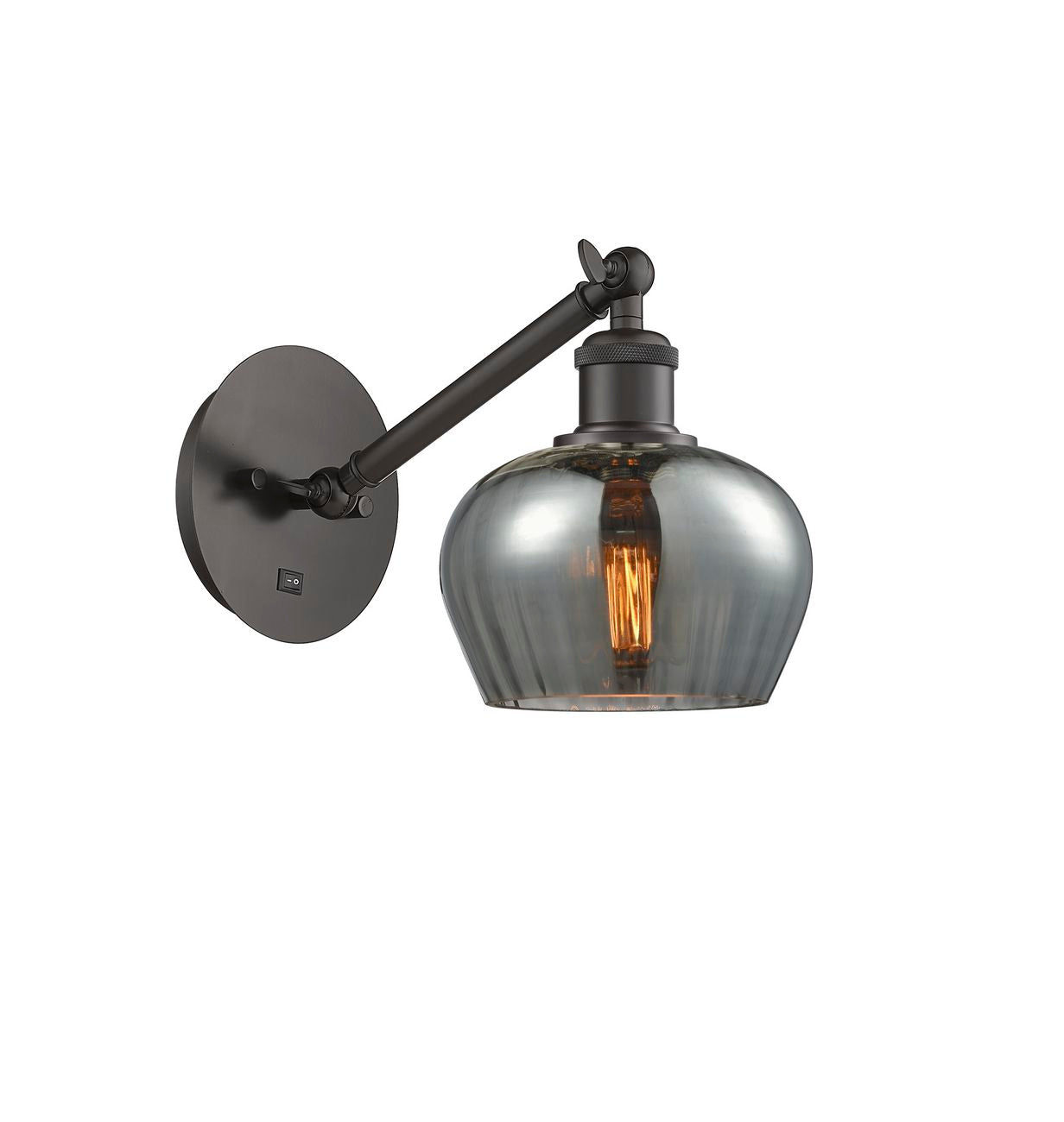 317-1W-OB-G93 1-Light 6.5" Oil Rubbed Bronze Sconce - Plated Smoke Fenton Glass - LED Bulb - Dimmensions: 6.5 x 13.25 x 11.25 - Glass Up or Down: Yes