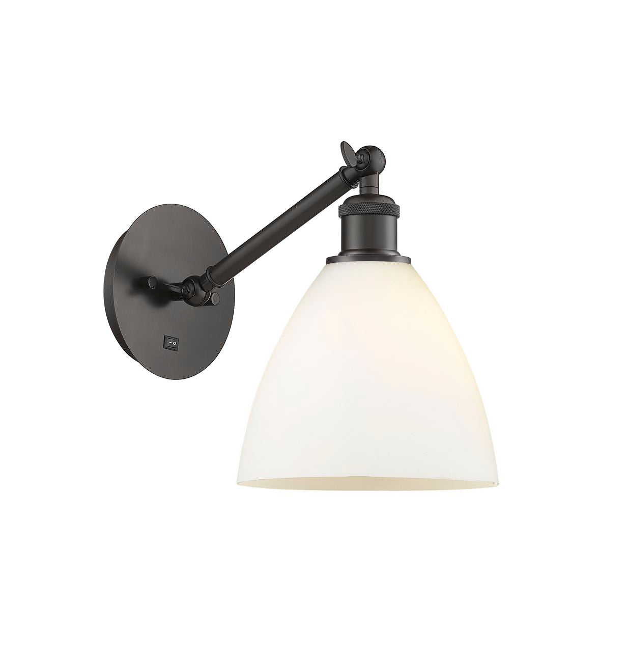 317-1W-OB-GBD-751 1-Light 8" Oil Rubbed Bronze Sconce - Matte White Ballston Dome Glass - LED Bulb - Dimmensions: 8 x 13.75 x 13.25 - Glass Up or Down: Yes