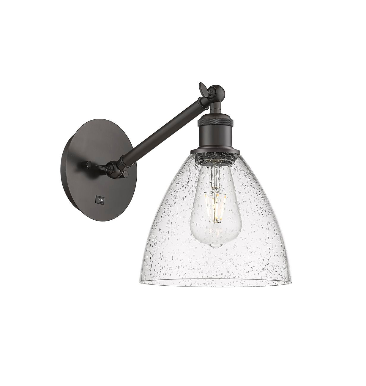 317-1W-OB-GBD-754 1-Light 8" Oil Rubbed Bronze Sconce - Seedy Ballston Dome Glass - LED Bulb - Dimmensions: 8 x 13.75 x 13.25 - Glass Up or Down: Yes