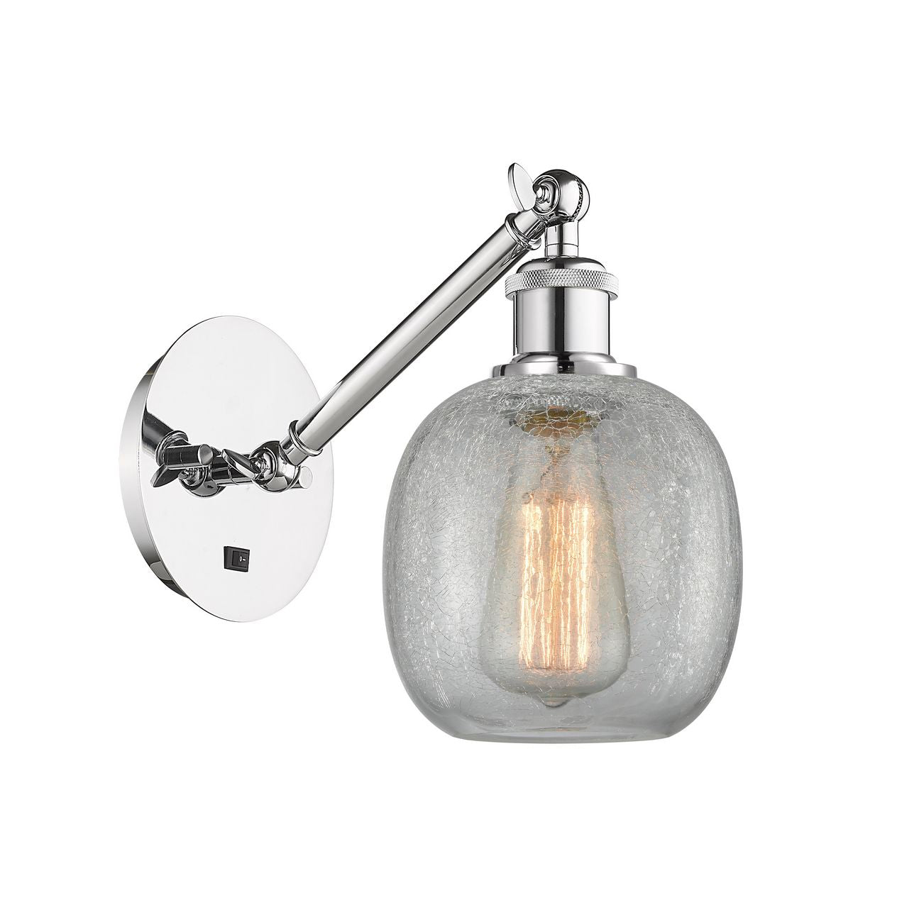 317-1W-PC-G105 1-Light 6" Polished Chrome Sconce - Clear Crackle Belfast Glass - LED Bulb - Dimmensions: 6 x 13 x 12.75 - Glass Up or Down: Yes