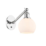 317-1W-PC-G121-6 1-Light 6" Polished Chrome Sconce - Cased Matte White Athens Glass - LED Bulb - Dimmensions: 6 x 13 x 11.875 - Glass Up or Down: Yes