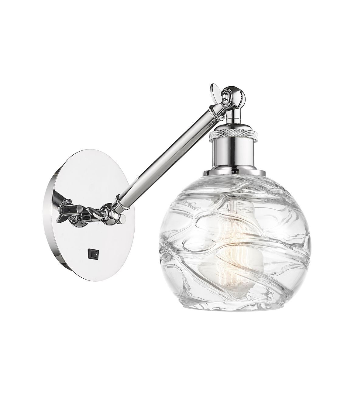 317-1W-PC-G1213-6 1-Light 6" Polished Chrome Sconce - Clear Athens Deco Swirl 8" Glass - LED Bulb - Dimmensions: 6 x 13 x 11.75 - Glass Up or Down: Yes