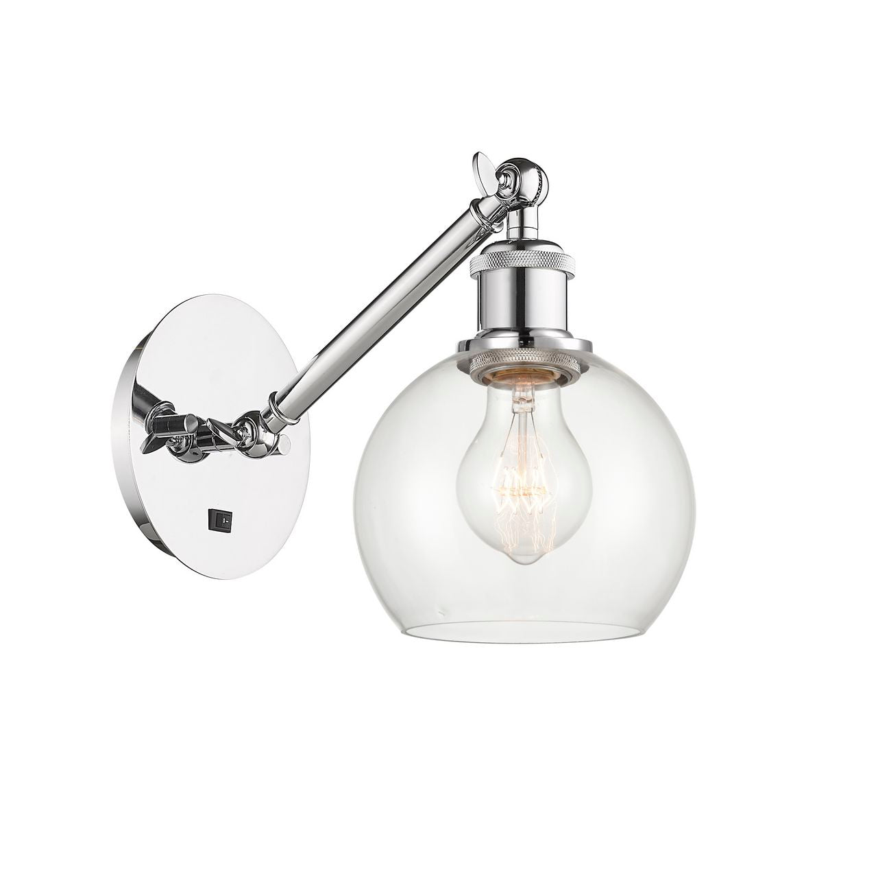 317-1W-PC-G122-6 1-Light 6" Polished Chrome Sconce - Clear Athens Glass - LED Bulb - Dimmensions: 6 x 13 x 11.875 - Glass Up or Down: Yes