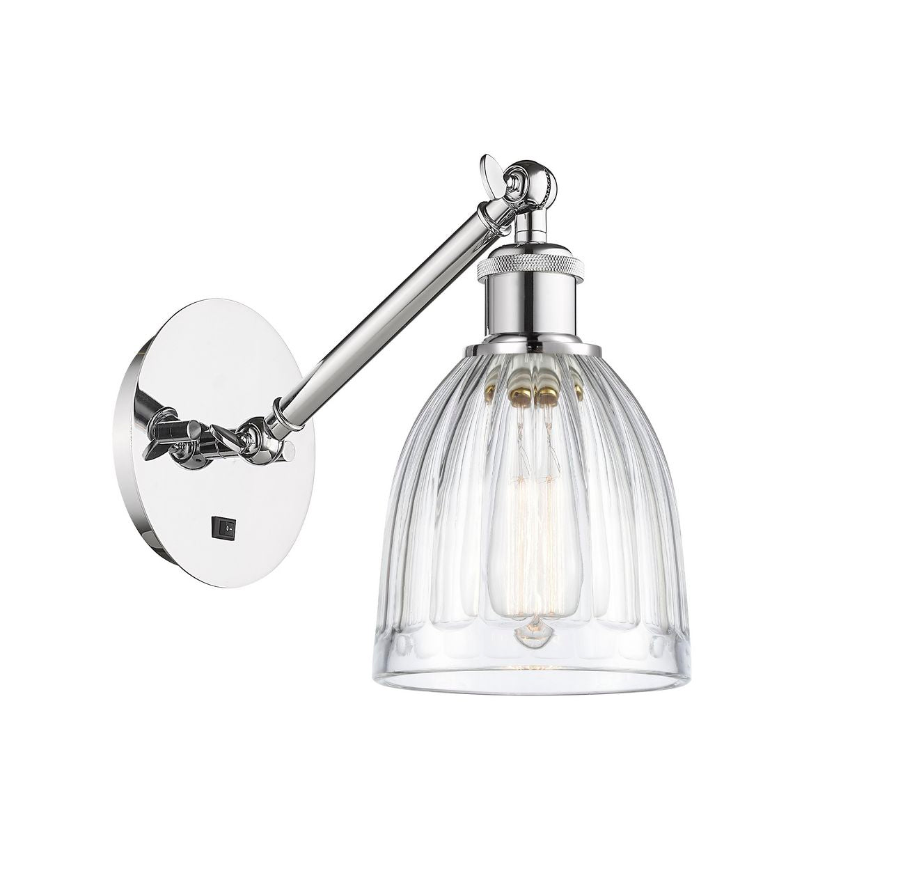 317-1W-PC-G442 1-Light 5.75" Polished Chrome Sconce - Clear Brookfield Glass - LED Bulb - Dimmensions: 5.75 x 12.875 x 12.75 - Glass Up or Down: Yes