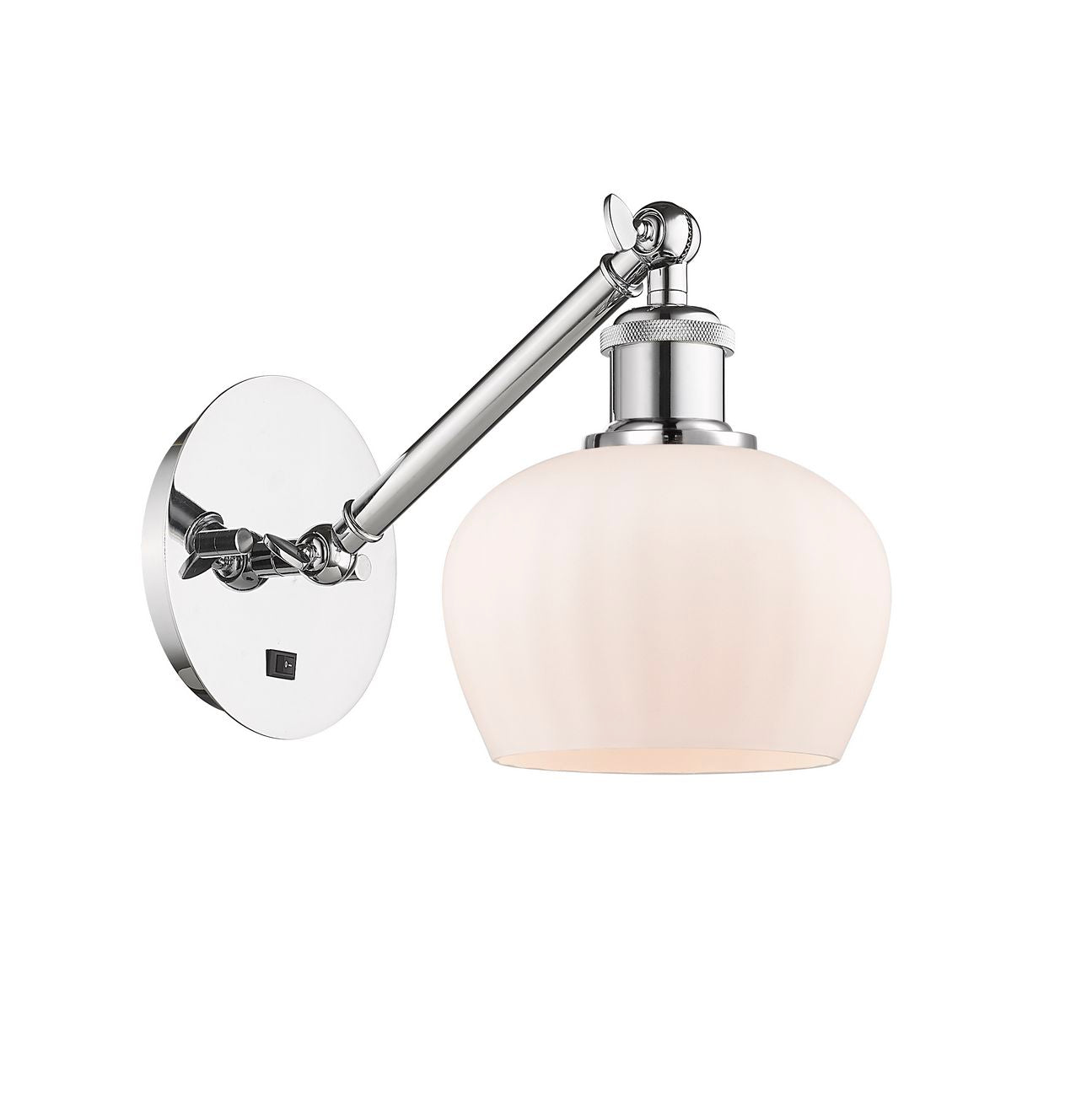 317-1W-PC-G91 1-Light 6.5" Polished Chrome Sconce - Matte White Fenton Glass - LED Bulb - Dimmensions: 6.5 x 13.25 x 11.25 - Glass Up or Down: Yes