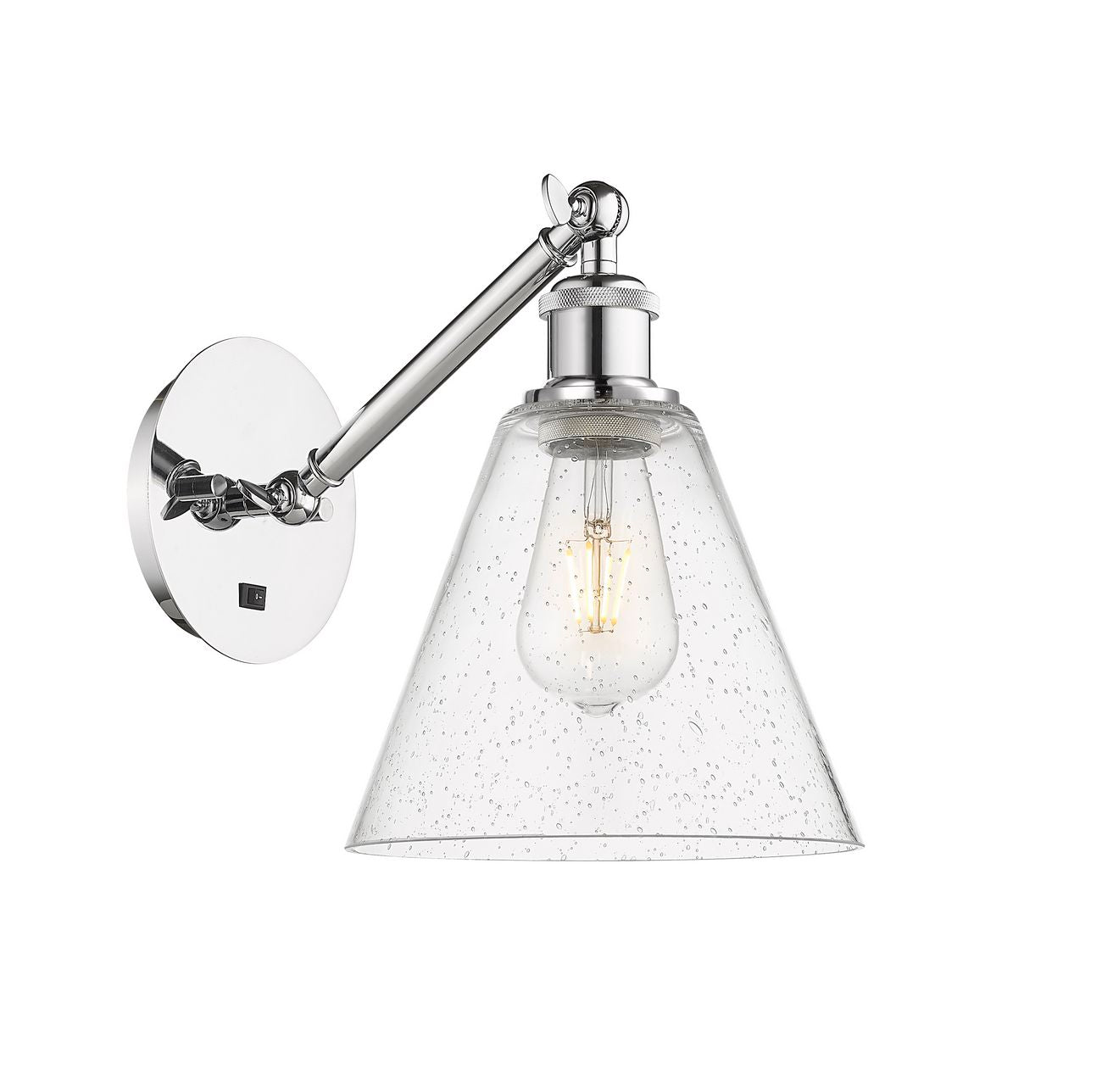 317-1W-PC-GBC-84 1-Light 8" Polished Chrome Sconce - Seedy Ballston Cone Glass - LED Bulb - Dimmensions: 8 x 14 x 13.75 - Glass Up or Down: Yes