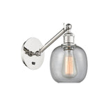 317-1W-PN-G104 1-Light 6" Polished Nickel Sconce - Seedy Belfast Glass - LED Bulb - Dimmensions: 6 x 13 x 12.75 - Glass Up or Down: Yes