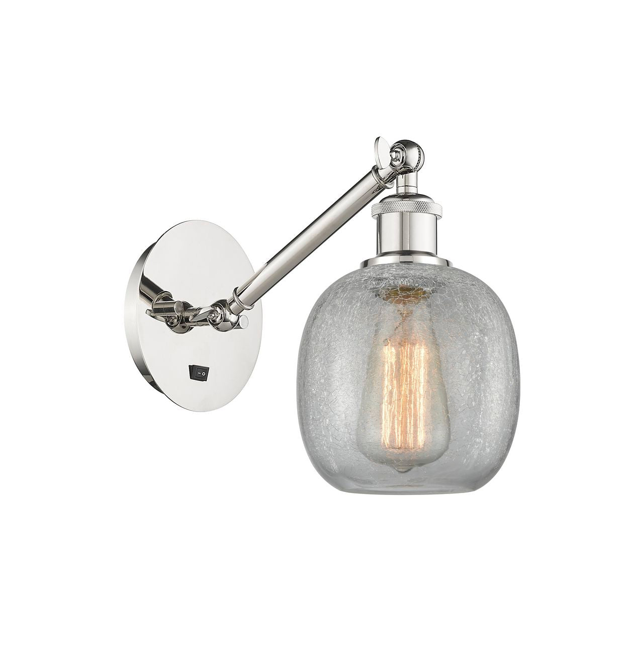 1-Light 6" Polished Nickel Sconce - Clear Crackle Belfast Glass - LED Bulb Included
