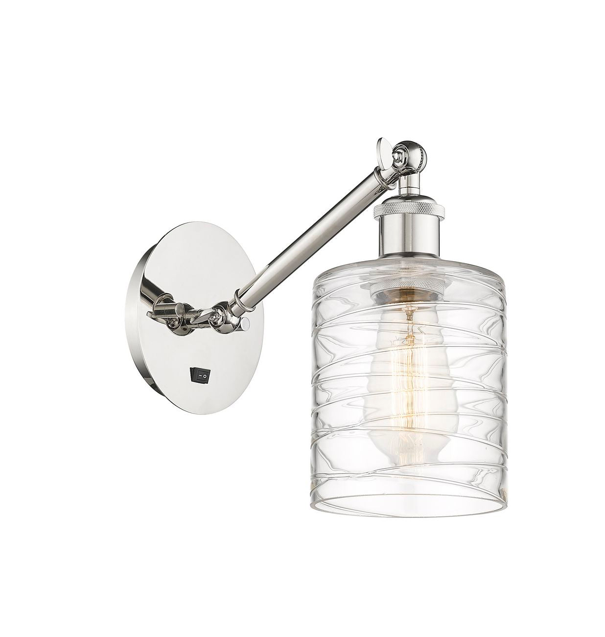 317-1W-PN-G1113 1-Light 5.3" Polished Nickel Sconce - Deco Swirl Cobbleskill Glass - LED Bulb - Dimmensions: 5.3 x 12.5 x 12.75 - Glass Up or Down: Yes