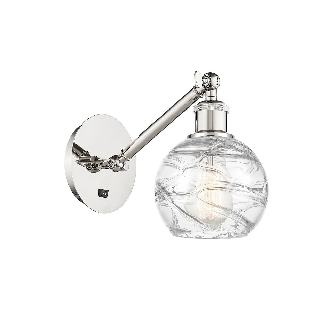317-1W-PN-G1213-6 1-Light 6" Polished Nickel Sconce - Clear Athens Deco Swirl 8" Glass - LED Bulb - Dimmensions: 6 x 13 x 11.75 - Glass Up or Down: Yes