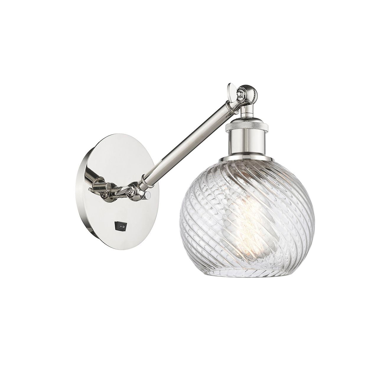 317-1W-PN-G1214-6 1-Light 6" Polished Nickel Sconce - Clear Athens Twisted Swirl 6" Glass - LED Bulb - Dimmensions: 6 x 13 x 11.75 - Glass Up or Down: Yes