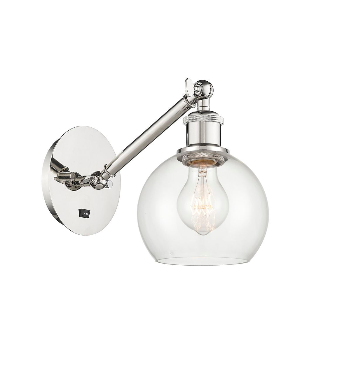 317-1W-PN-G122-6 1-Light 6" Polished Nickel Sconce - Clear Athens Glass - LED Bulb - Dimmensions: 6 x 13 x 11.875 - Glass Up or Down: Yes