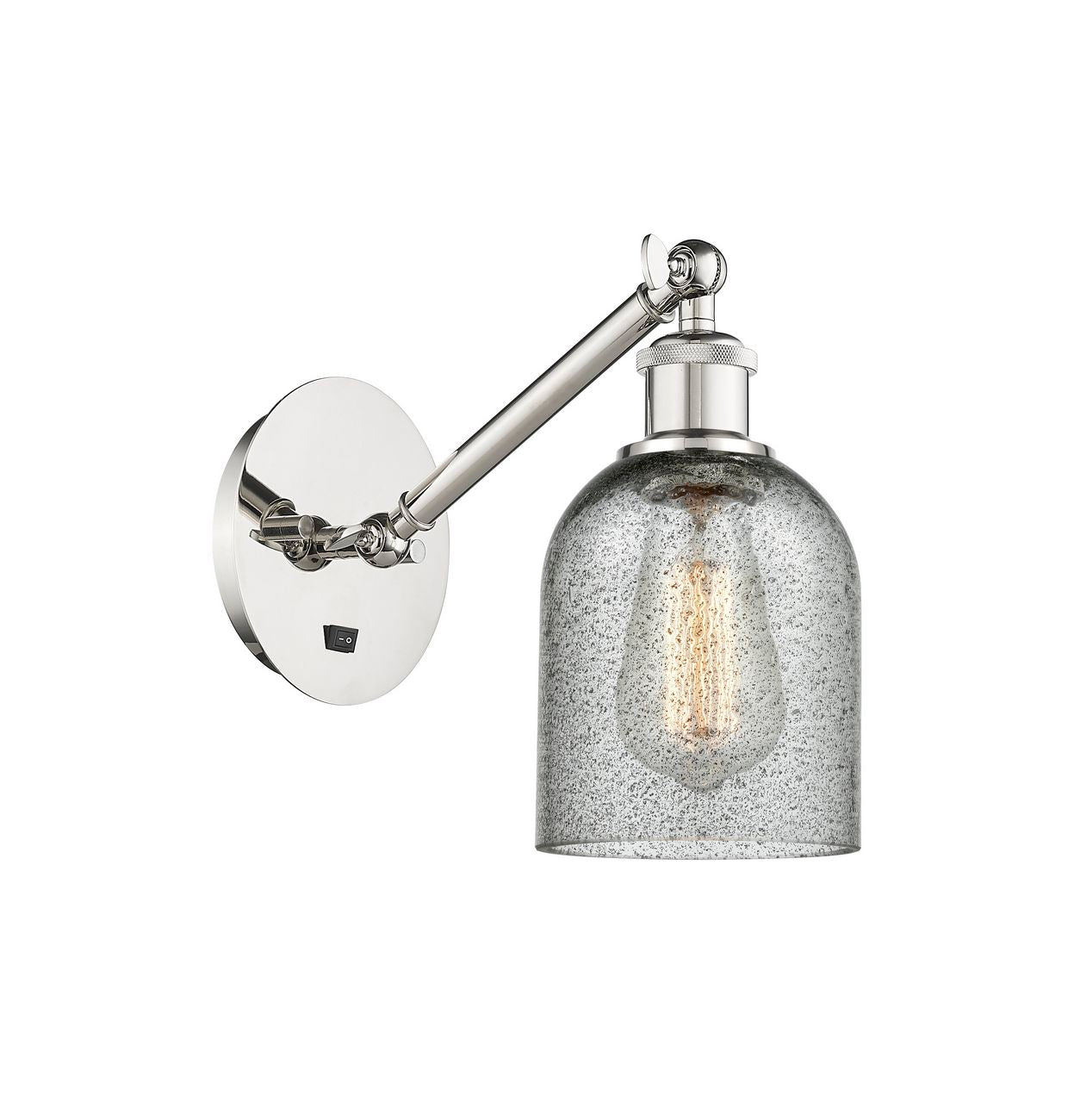 317-1W-PN-G257 1-Light 5.3" Polished Nickel Sconce - Charcoal Caledonia Glass - LED Bulb - Dimmensions: 5.3 x 12.5 x 12.75 - Glass Up or Down: Yes