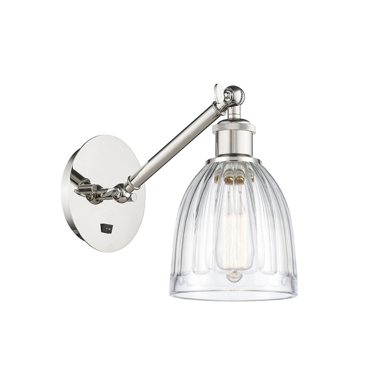 317-1W-PN-G442 1-Light 5.75" Polished Nickel Sconce - Clear Brookfield Glass - LED Bulb - Dimmensions: 5.75 x 12.875 x 12.75 - Glass Up or Down: Yes