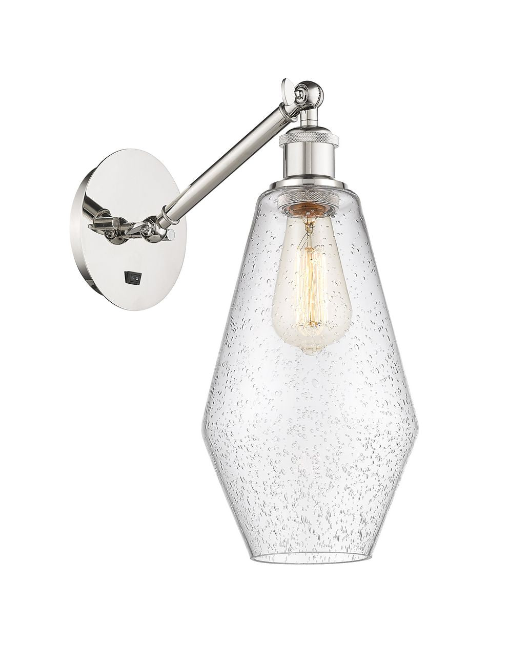 317-1W-PN-G654-7 1-Light 7" Polished Nickel Sconce - Seedy Cindyrella 7" Glass - LED Bulb - Dimmensions: 7 x 13.25 x 16 - Glass Up or Down: Yes