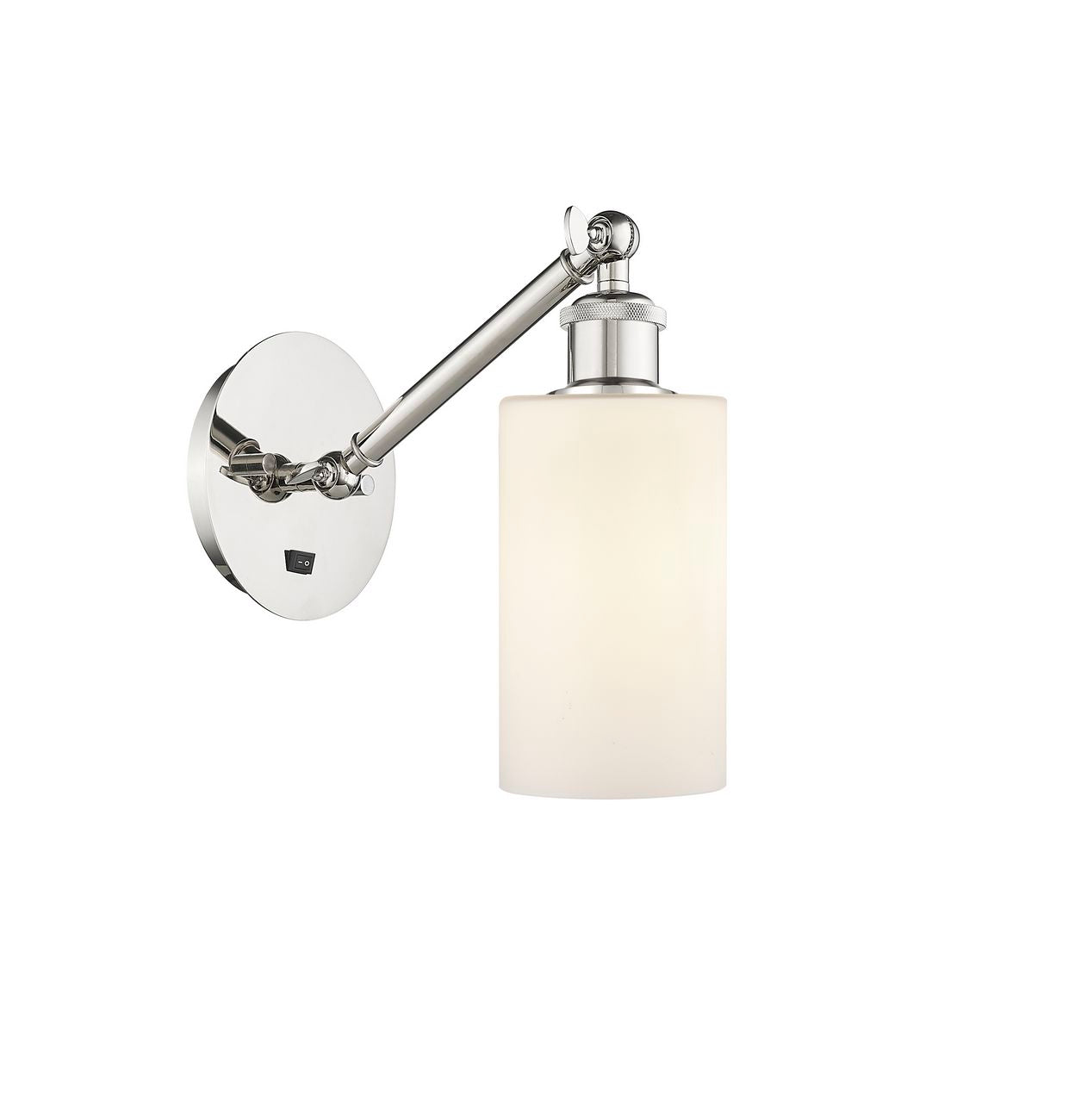 317-1W-PN-G801 1-Light 5.3" Polished Nickel Sconce - Matte White Clymer Glass - LED Bulb - Dimmensions: 5.3 x 11.9375 x 12.625 - Glass Up or Down: Yes