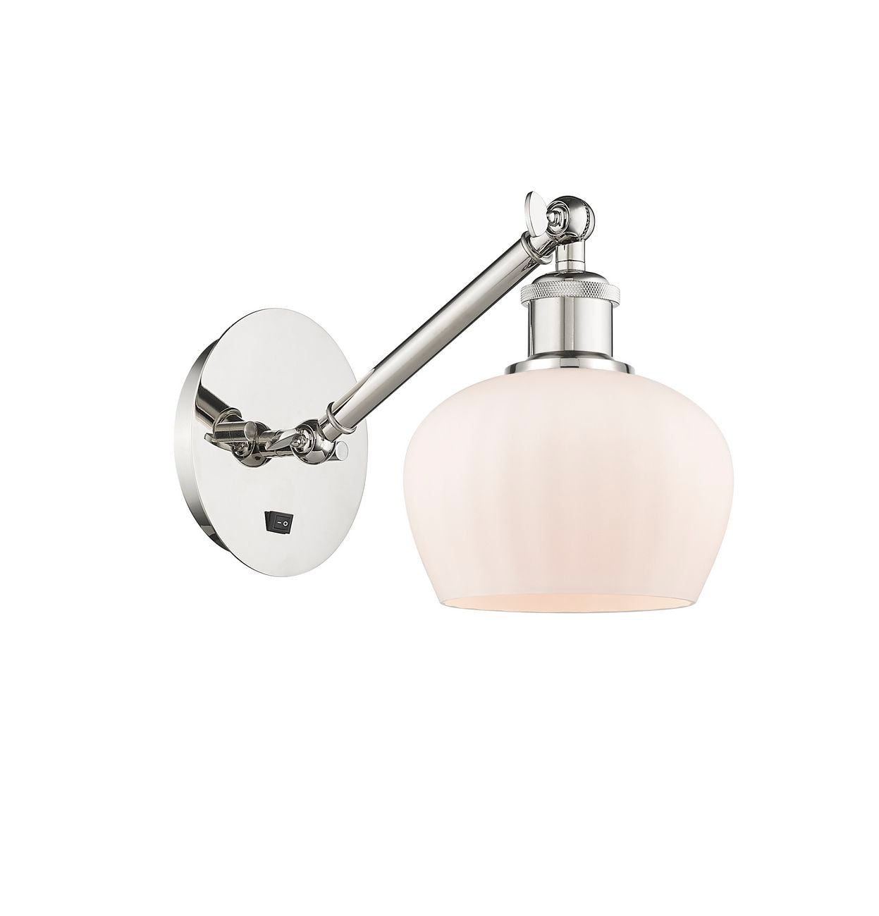 317-1W-PN-G91 1-Light 6.5" Polished Nickel Sconce - Matte White Fenton Glass - LED Bulb - Dimmensions: 6.5 x 13.25 x 11.25 - Glass Up or Down: Yes