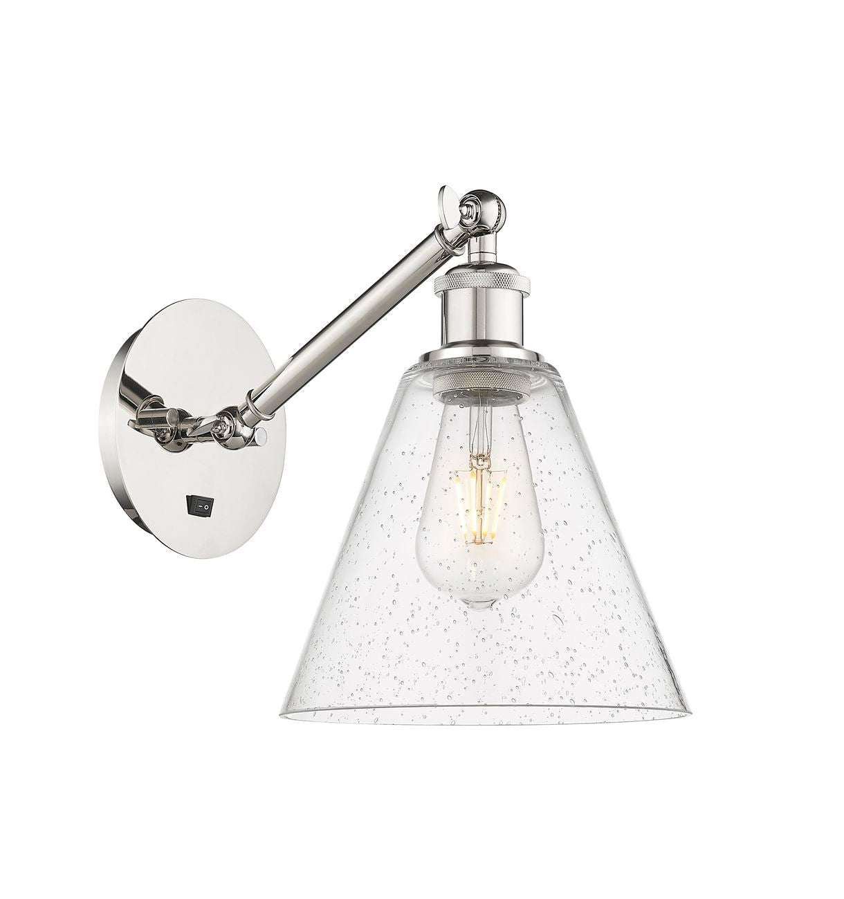 317-1W-PN-GBC-84 1-Light 8" Polished Nickel Sconce - Seedy Ballston Cone Glass - LED Bulb - Dimmensions: 8 x 14 x 13.75 - Glass Up or Down: Yes