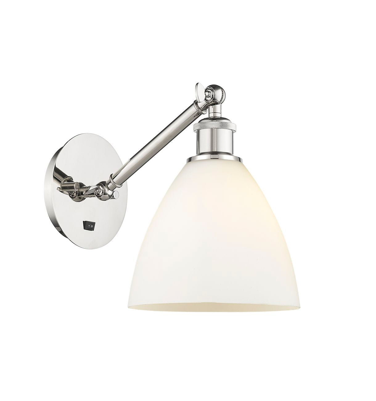 317-1W-PN-GBD-751 1-Light 8" Polished Nickel Sconce - Matte White Ballston Dome Glass - LED Bulb - Dimmensions: 8 x 13.75 x 13.25 - Glass Up or Down: Yes