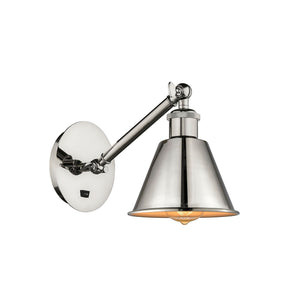 317-1W-PN-M8 1-Light 7" Polished Nickel Sconce - Polished Nickel Smithfield Shade - LED Bulb - Dimmensions: 7 x 13.25 x 11.25 - Glass Up or Down: Yes