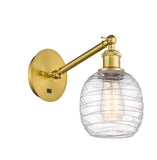 1-Light 6" Satin Gold Sconce - Deco Swirl Belfast Glass - LED Bulb Included
