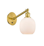 317-1W-SG-G101 1-Light 6" Satin Gold Sconce - Matte White Belfast Glass - LED Bulb - Dimmensions: 6 x 13 x 12.75 - Glass Up or Down: Yes