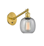 317-1W-SG-G104 1-Light 6" Satin Gold Sconce - Seedy Belfast Glass - LED Bulb - Dimmensions: 6 x 13 x 12.75 - Glass Up or Down: Yes