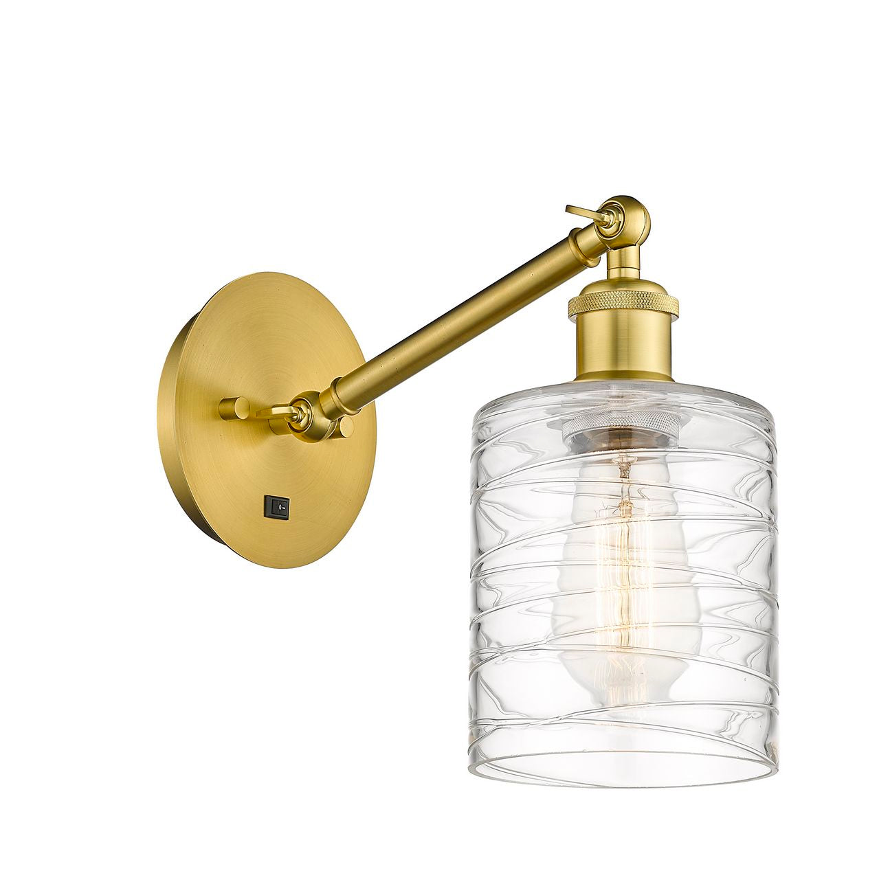 317-1W-SG-G1113 1-Light 5.3" Satin Gold Sconce - Deco Swirl Cobbleskill Glass - LED Bulb - Dimmensions: 5.3 x 12.5 x 12.75 - Glass Up or Down: Yes