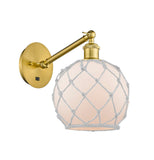 317-1W-SG-G121-8RW 1-Light 8" Satin Gold Sconce - White Farmhouse Glass with White Rope Glass - LED Bulb - Dimmensions: 8 x 14 x 13.75 - Glass Up or Down: Yes