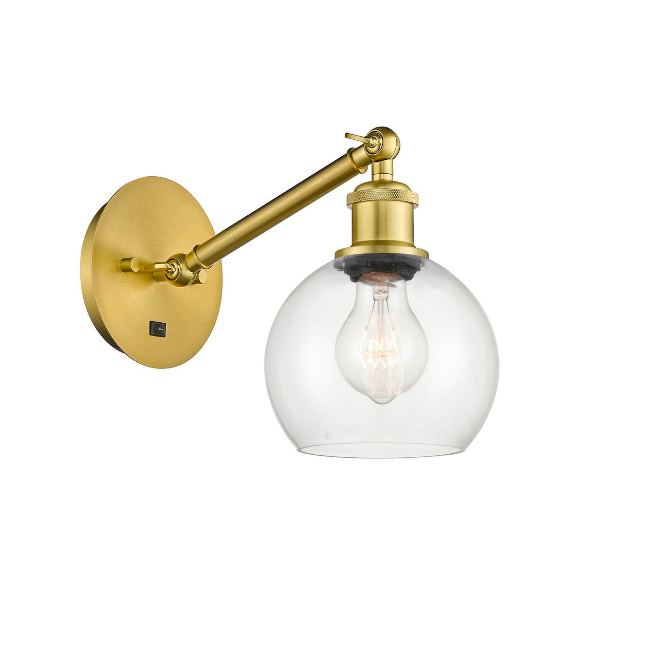 317-1W-SG-G122-6 1-Light 6" Satin Gold Sconce - Clear Athens Glass - LED Bulb - Dimmensions: 6 x 13 x 11.875 - Glass Up or Down: Yes