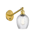 317-1W-SG-G292 1-Light 5.3" Satin Gold Sconce - Clear Spiral Fluted Salina Glass - LED Bulb - Dimmensions: 5.3 x 12.5 x 12.75 - Glass Up or Down: Yes